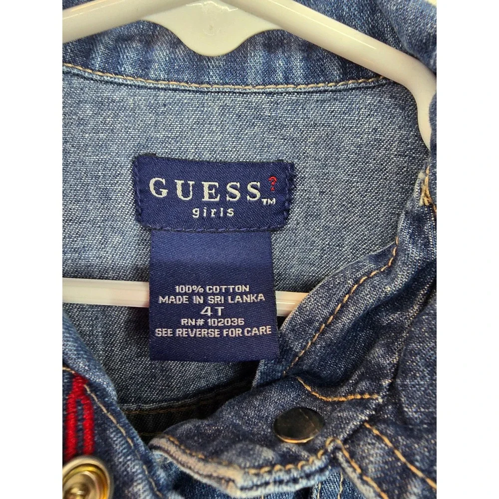Guess Girls Blue Denim Trucker Jacket Red Stitching Size 4T Cotton Outerwear‎